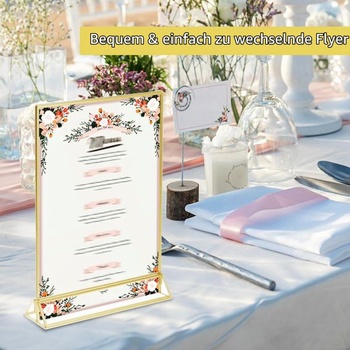 6dílné zlaté fotorámečky QWORK®, oboustranné akrylové držáky na cedule A5, držáky na čísla stolů,