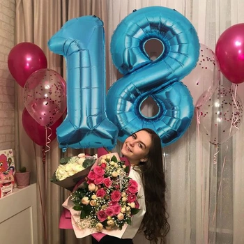 Dekorácia na 18. narodeniny s číslom | Modrý fóliový balónik - pre 18. narodeninové dekorácie pre