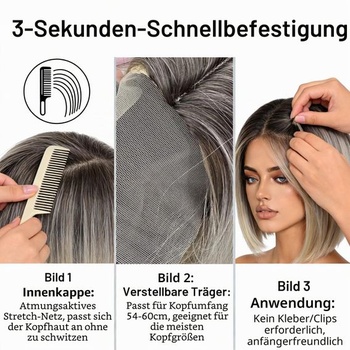 Paruka Bob 35,56 cm, platinová blond s šedými kořínky, tepelně odolné syntetické vlákno, prodyšná