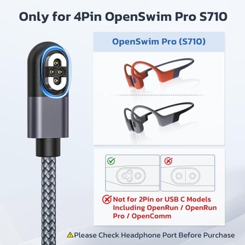 Nabíjací kábel RUXELY USB-C pre slúchadlá Shokz OpenSwim Pro S710, sada 2 kusov