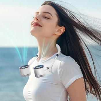 Multifunkčný dobíjací ventilátor na krk s LED displejom, nový prenosný ventilátor pre prácu aj