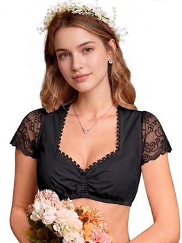 Dámska blúzka Cicy Bell Dirndl s čipkou a krátkym rukávom, tradičná blúzka, čierna, XXL