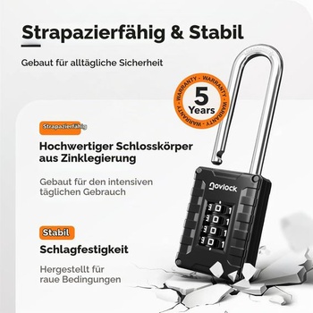 Kombinovaný visací zámek s 7 cm dlouhým třmenem z kalené oceli – 4místný kombinační zámek – zámek