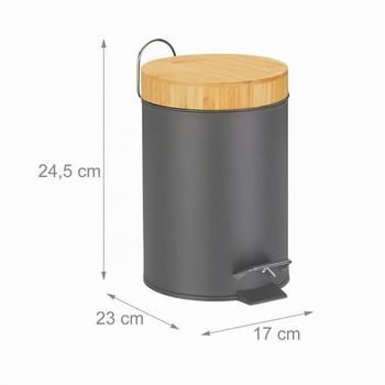 Kúpeľňový kôš Relaxdays, 3 l, kozmetický kôš s mechanizmom pomalého zatvárania, bambusové veko,