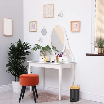 Kúpeľňový kôš Relaxdays, 3 l, kozmetický kôš s mechanizmom pomalého zatvárania, bambusové veko,