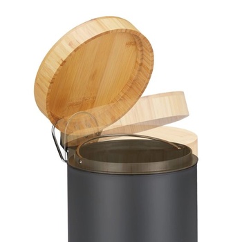Kúpeľňový kôš Relaxdays, 3 l, kozmetický kôš s mechanizmom pomalého zatvárania, bambusové veko,