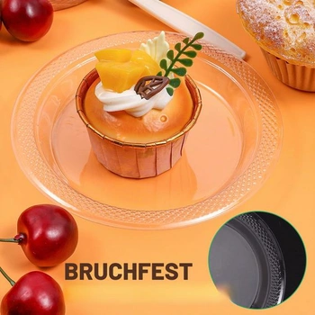 100 opakovaně použitelných plastových talířů, průhledných, 15 cm