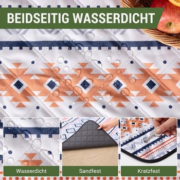 Wolfwise Vodeodolná pikniková deka, XXL veľká plážová deka, 200 x 200 cm modro-ružová (boho)
