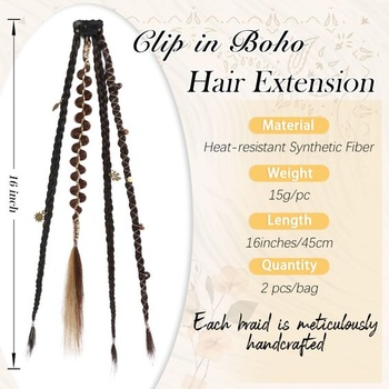 RUWISS Clip-in bohémské copánkové prodlužování, 2 kusy, Clip-in prodlužování vlasů, 40 cm, Ručně