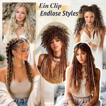 RUWISS Clip-in bohémské copánkové prodlužování, 2 kusy, Clip-in prodlužování vlasů, 40 cm, Ručně