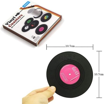 6 retro vinylových tácok v štýle LP dosiek, podložky pod tégliky, protišmykové izolačné podložky