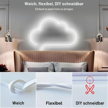 Neónový svetelný opasok Cozylady 2m, studená biela, 120 LED diód/m, CRI>90, stmievateľný 5V svetelný