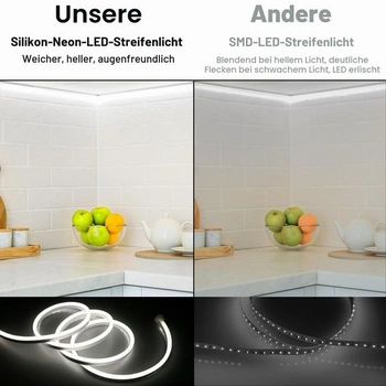 Neónový svetelný opasok Cozylady 2m, studená biela, 120 LED diód/m, CRI>90, stmievateľný 5V svetelný