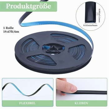 GORGECRAFT 6m těsnicí páska 8mm samolepicí černá pro koupelnové rohy, keramické dlaždice, těsnicí