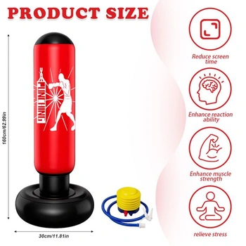 Dětský boxovací pytel 160 cm - Nafukovací boxovací pytel s nožní pumpou - Boxovací koule pro děti