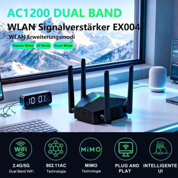 AC1200 WiFi opakovač, dvoupásmový WiFi extender (černý)