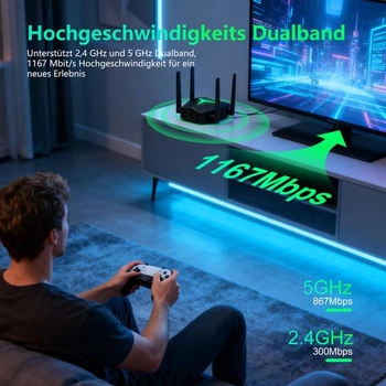 AC1200 WiFi opakovač, dvojpásmový WiFi extender (čierny)
