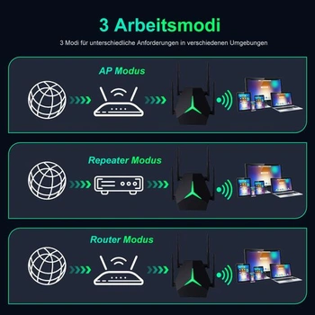 AC1200 WiFi opakovač, dvoupásmový WiFi extender (černý)