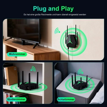 AC1200 WiFi opakovač, dvojpásmový WiFi extender (čierny)