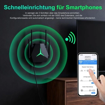 AC1200 WiFi opakovač, dvoupásmový WiFi extender (černý)