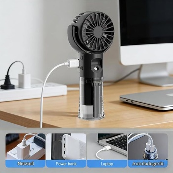 Ručný ventilátor, prenosný mini ventilátor s vodnou hmlou, dobíjací ventilátor s USB a 4 rýchlosťami,