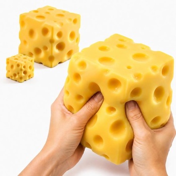 2 XXL antistresové mačkacie hračky so syrom, mačkacie hračky v tvare kocky syra 10 cm a 5 cm, mäkká