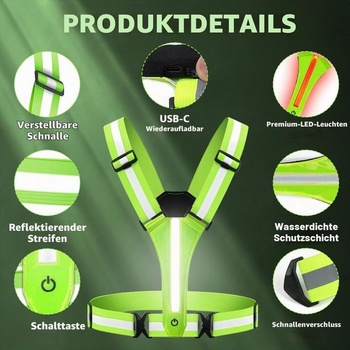 Reflexná vesta Ainiv LED, cyklistická reflexná vesta, bežecká vesta, zelená