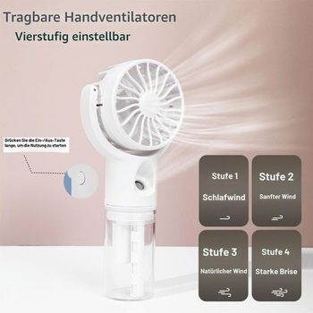 Prenosný ručný ventilátor s vodnou hmlou, dobíjací USB ventilátor so 4 rýchlosťami, ventilátor s