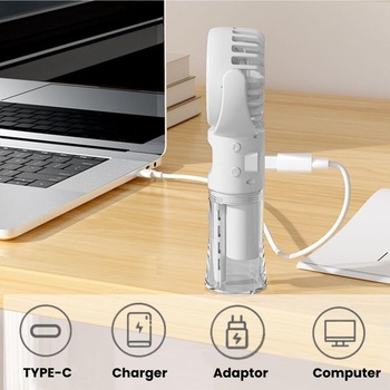 Prenosný ručný ventilátor s vodnou hmlou, dobíjací USB ventilátor so 4 rýchlosťami, ventilátor s