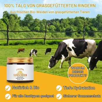 Opalovací krém s hovězím lojem SPF 50, přírodní balzám na ochranu před sluncem na obličej a tělo,