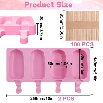2dílné silikonové formy na nanuky se 100 tyčinkami, forma na cake popsy, opakovaně použitelné