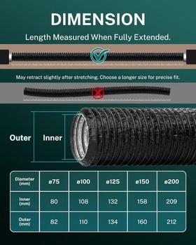 Flexibilná odvzdušňovacia hadica z PVC k sušičke 125 mm, 5 m s 2 hadicovými svorkami, Φ 13 cm, pre