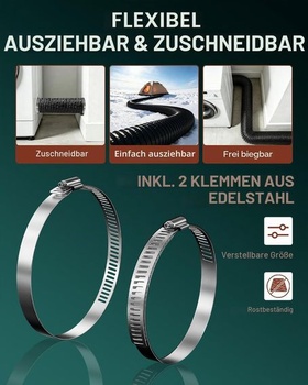 Flexibilná odvzdušňovacia hadica z PVC k sušičke 125 mm, 5 m s 2 hadicovými svorkami, Φ 13 cm, pre