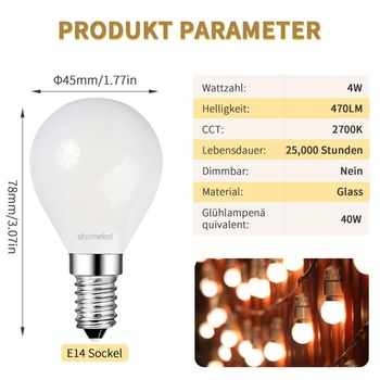 E14 LED G45 Mini žiarovka 4W nahrádza 40W žiarovku, teplá biela 2700K, 4 kusy, 470 lúmenov (ekvivalent