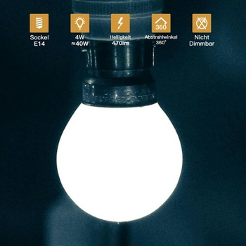 E14 LED G45 Mini žiarovka 4W nahrádza 40W žiarovku, teplá biela 2700K, 4 kusy, 470 lúmenov (ekvivalent