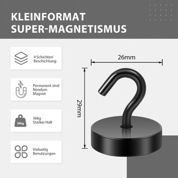 Magnetické háčiky Neosmuk, 30kg extra silné magnetické háčiky na kempovanie, dielňu, skrinky, háčiky na
