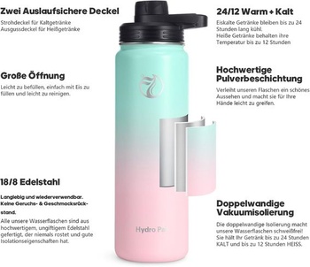Fľaša na vodu HydroPal z nerezovej ocele - 750 ml, 1 l, 1,2 l, bez BPA, vhodná na sýtené nápoje,