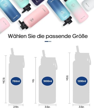Fľaša na vodu HydroPal z nerezovej ocele - 750 ml, 1 l, 1,2 l, bez BPA, vhodná na sýtené nápoje,
