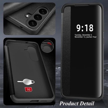 Ochranný kryt pre Samsung S26 Plus, flipové puzdro, priehľadné, tenké, tvrdé puzdro, PC + PU koža,