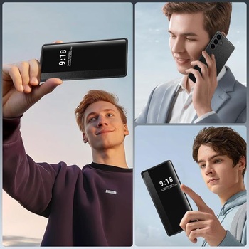 Ochranný kryt pre Samsung S26 Plus, flipové puzdro, priehľadné, tenké, tvrdé puzdro, PC + PU koža,