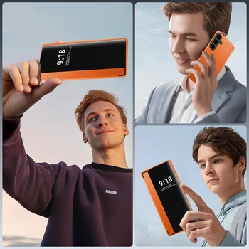 Ochranný kryt pro Samsung S26 Plus, flipové pouzdro, průhledné, tenké, tvrdé pouzdro, PC + PU kůže,
