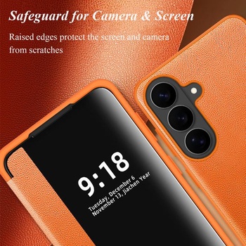 Ochranný kryt pre Samsung S26 Plus, flipové puzdro, priehľadné, tenké, tvrdé puzdro, PC + PU koža,