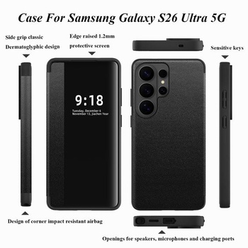 Ochranný kryt pre Samsung S26 Ultra, flipové púzdro, číry výhľad, tenký ochranný kryt pre Samsung