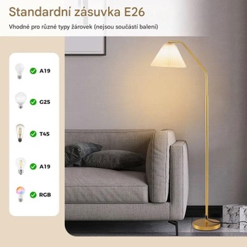 Stojacia lampa s päticou E27 a nastaviteľnou hlavou EU10166DE, 168 cm, zlatá - A