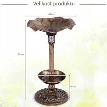 Kŕmidlo pre vtáky PZ10006GU so solárnym osvetlením a kvetináčom, Ø 43 x 76 cm - N