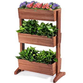 Vyvýšený záhon s 3 poschodiami GT4713CF, borovicové drevo, 71 x 38 x 105 cm, hnedý - A