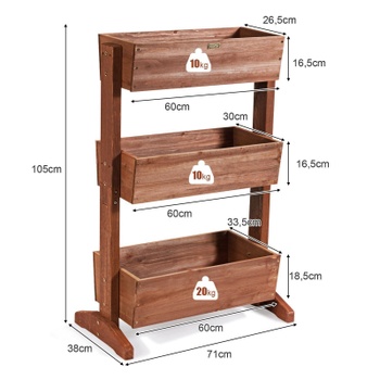 Vyvýšený záhon s 3 poschodiami GT4713CF, borovicové drevo, 71 x 38 x 105 cm, hnedý - A