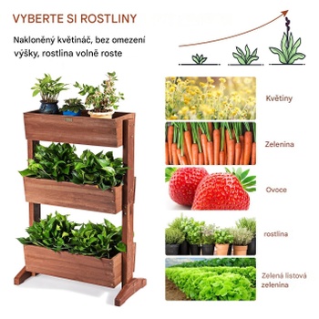Vyvýšený záhon s 3 poschodiami GT4713CF, borovicové drevo, 71 x 38 x 105 cm, hnedý - A