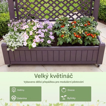 Vyvýšený záhon s mriežkou a kolieskami, s drenážnymi otvormi, 140 x 80 x 40 cm, hnedý - A