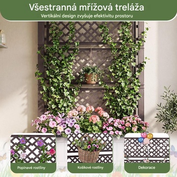 Vyvýšený záhon s mriežkou a kolieskami, s drenážnymi otvormi, 140 x 80 x 40 cm, hnedý - A